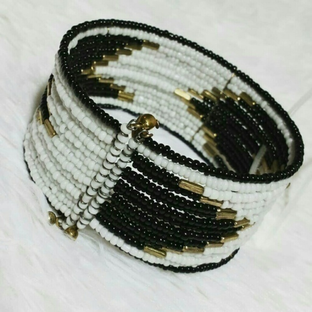Southwest Pattern Beaded Snap Cuff Bracelet